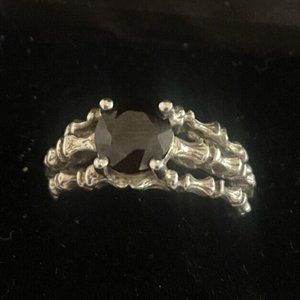 Antique STERLING SILVER BAMBOO/BONE GARNET RING Sz. 10 3/4